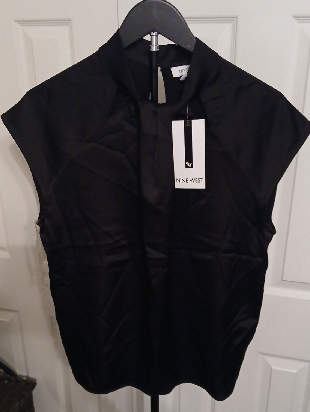 Nine West Black Cap-Sleeve Mock Neck Top